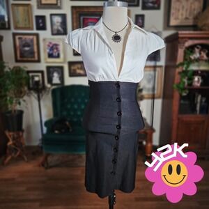 Vintage Y2K Chocolate U.S.A. Womens Sheath Dress White Top Black Bottom Button